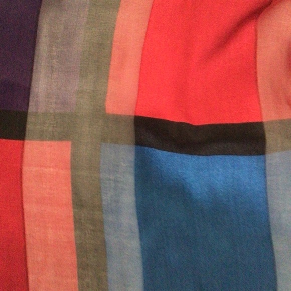 ACCESSORY STREET WINDOWPANE MULTI COLORED SILK NECK OR HAIR SCARF - Picture 6 of 10